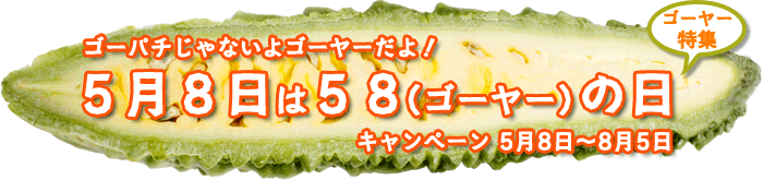 ゴーヤー特集 ゴーパチじゃないよゴーヤーだよ！ 5月8日は58（ゴーヤー）の日 キャンペーン 5月8日～8月5日