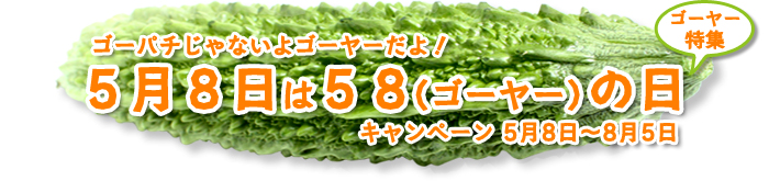 ゴーヤー特集 ゴーパチじゃないよゴーヤーだよ！ 5月8日は58（ゴーヤー）の日 キャンペーン 5月8日～8月5日