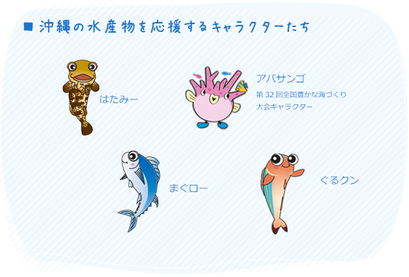 沖縄の水産物を応援するキャラクターたち