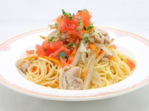 島ごぼうとチキンのペペロンチーノ