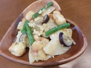 麩で！夏野菜とジャガイモのクリーム炒め